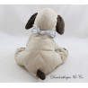Peluche chien H&M banda rayé bleu et blanc beige marron assis 17 cm