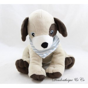 Peluche chien H&M banda rayé bleu et blanc beige marron assis 17 cm