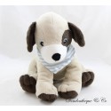 Plush dog H&M striped banda blue and white beige brown sitting 17 cm
