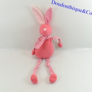 Peluche burattino coniglio BOUT'CHOU gambe lunghe strisce rosa 30 cm