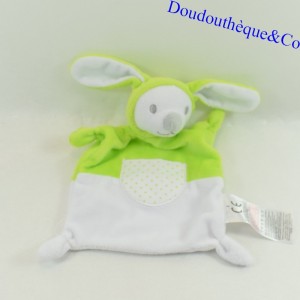 Doudou flat rabbit ZANNIER green white pocket star rectangle 24 cm