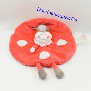 Doudou plat Coccinelle  KIMBALOO rond rouge pois 22 cm