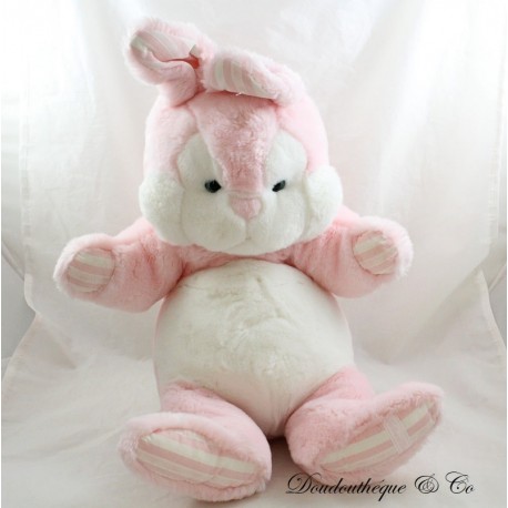 Peluche lapin TARTINE ET CHOCOLAT rose blanc vintage assis 48 cm