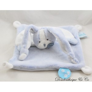 Doudou coniglio piatto BABY NAT' Les Toudoux blu bianco BN0275 23 cm