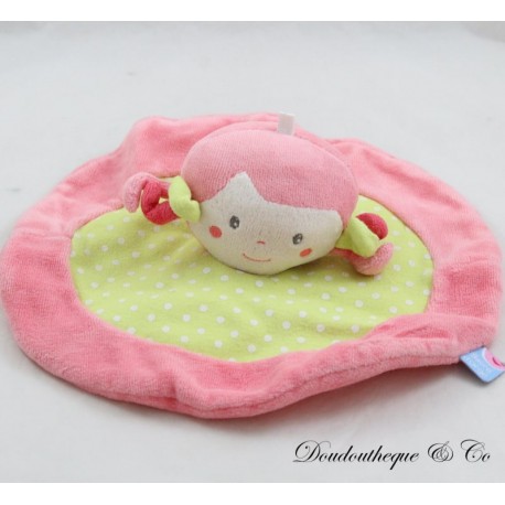 Doudou flache Puppe Mädchen GERSTE ZUCKER grün rosa