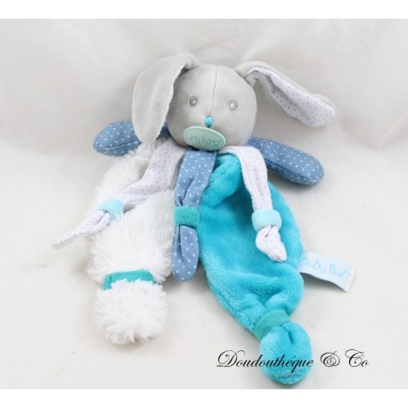 Flat rabbit cuddly toy BABY NAT' Poupi blue polka dots white BN0415 29 cm