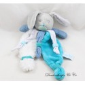 Flat rabbit cuddly toy BABY NAT' Poupi blue polka dots white BN0415 29 cm