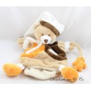 Títere de peluche BABY NAT' con bebé oso naranja marrón beige 26 cm