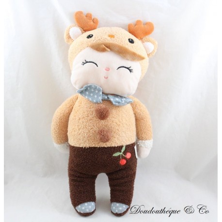 Plüschpuppe Hirsch Rentier METOO Tierkirschen bestickt braun beige 34 cm Plüschpuppe Hirsch Rentier METOO Tierkirschen bestickt braun beige 34 cm