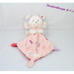 Doudou handkerchief bear CHEEKBONE butterfly angel pink flower 20 cm