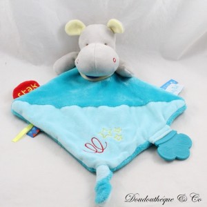 Flat hippopotamus cuddly toy BABY NAT' Super blanket blue diamond activities BN0289