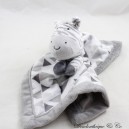 Flat cuddly toy rabbit LULLABY striped gray white triangles bell 29 cm