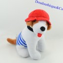 Peluche cane CREDIT MUTUEL pantaloncini a righe blu e berretto rosso 20 cm