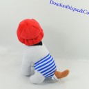 Perro de peluche CRÉDITO MUTUEL pantalones cortos a rayas azules y gorra roja 20 cm