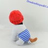 Peluche chien CREDIT MUTUEL short rayé bleu et bonnet rouge 20 cm
