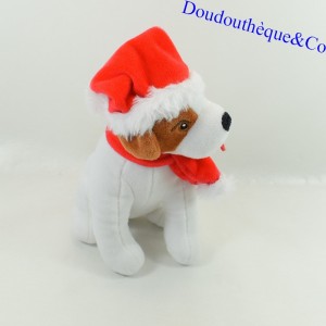 Peluche chien CREDIT MUTUEL Noel écharpe et bonnet rouge 20 cm