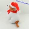 Perro de peluche CRÉDITO MUTUEL Bufanda de Navidad y gorra roja 20 cm