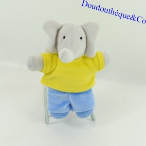 Mini Peluche éléphant Babar tee shirt jaune short bleu 14 cm
