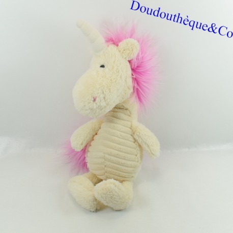 Peluche licorne JELLYCAT beige et rose assise 39 cm