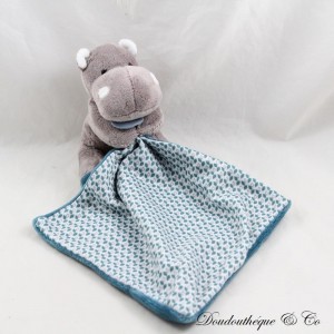 Doudou mouchoir Bazile hippopotame BABY NAT' Bazile et Zoé bleu gris BN0570