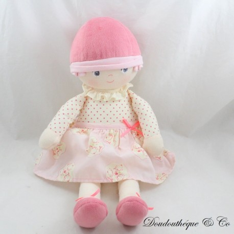 Bambola rag COROLLA cuori ecru rosa berretto tessuti in velluto rosa 38 cm Bambola rag COROLLA cuori ecru rosa berretto tessuti in velluto rosa 38 cm