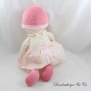 Doll rag COROLLA pink ecru hearts cap pink velvet fabrics 38 cm