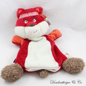 Doudou marionnette renard CANDIDE Indien beige rouge orange 25 cm