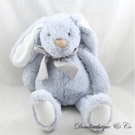 Peluche lapin ATMOSPHERA bleu noeud gris au cou