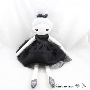 Doll rag ZEEMAN dress black tulle hair gray bun plush 46 cm