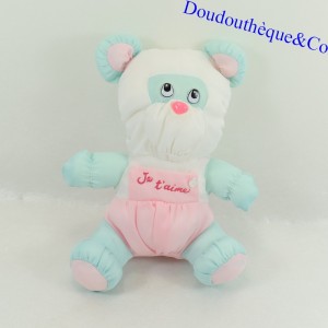 Mini oso de peluche estilo lona de paracaídas Puffalump I love you pink and green vintage 19 cm