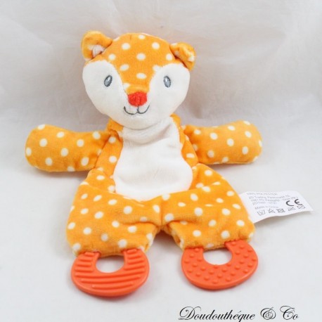 Doudou plat renard ZDT ACTION anneau dentition orange blanc 24 cm