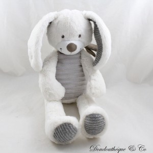 Plush rabbit TAPE A L'OEIL white gray taupe scarf brown wool 38 cm