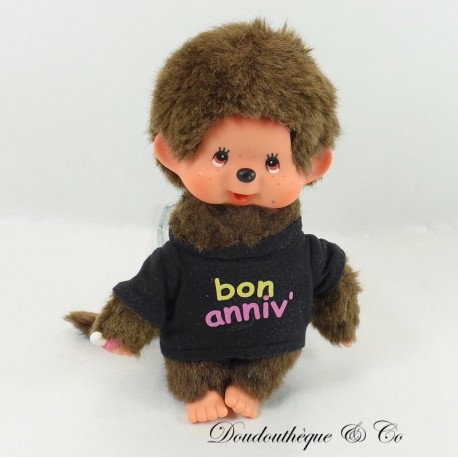 Plush monkey KIKI THE REAL AJENA brown eyes Happy birthday 19 cm vintage 1974