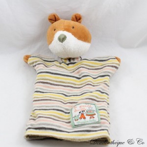 Doudou marionnette Gaspard renard MOULIN ROTY La Grande Famille rayé marron blanc 24 cm