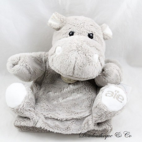 Doudou burattino ippopotamo DOUDOU ET COMPAGNIE ma cachette à lunettes Aïe gris 23 cm