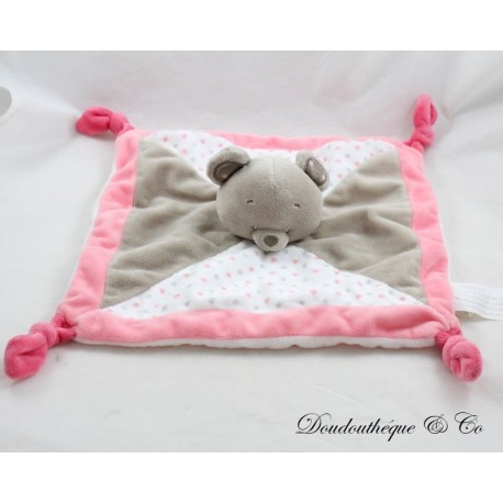 Flacher Kuschelbär PAT & RIPATON La Halle quadratisch rosa weiß taupe 30 cm