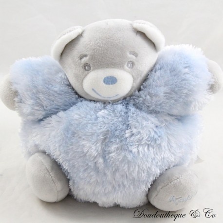 Doudou boule ours KALOO Fur Fourrure bleu gris 16 cm