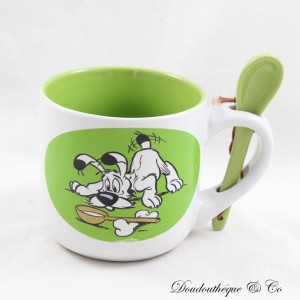 Becher und Löffelhund Idéfix PARC ASTERIX Asterix und Obelix weiß grün Keramik 8 cm