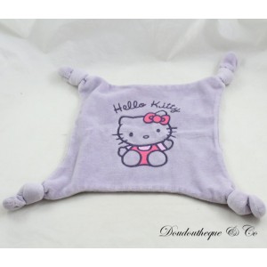 Doudou plat chat Hello Kitty violet carré 4 noeuds