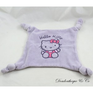 Flaches Katzenkuscheltier Hello Kitty lila quadratisch 4 Knoten