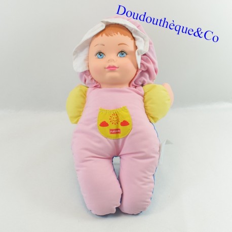 Doppelseitige Puppe PLAYSKOOL Tag und Nacht Vintage blau und rosa Stoff 30 cm