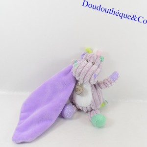 Doudou hippopotame BABY NAT violet côtelé mouchoir 25 cm