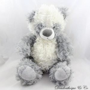 Peluche panda GIPSY ours gris blanc poils longs 35 cm