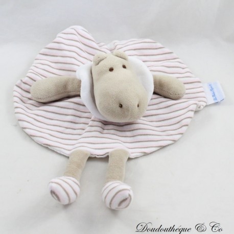 Doudou plat hippopotame Les bébés d'Elyséa rond beige rayé 28 cm