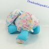 Peluche chien tissu et toile de parachute vintage bleu fleuri 20 cm