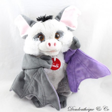 Peluche marionnette chauve-souris TRUDI blanc gris violet 27 cm