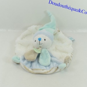 Conejo de peluche plano BABY NAT' Layette Azul blanco redondo BN0105 24 cm