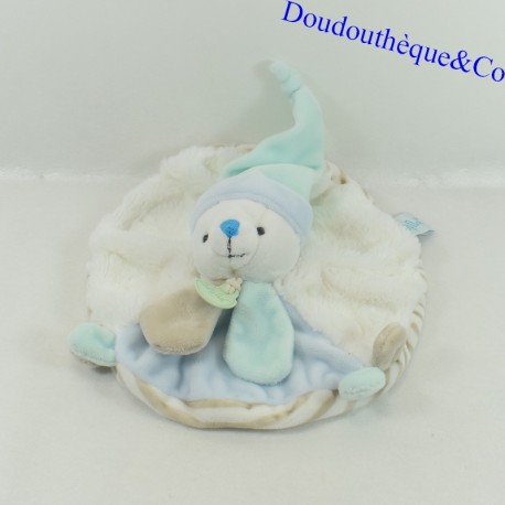 Flat cuddly toy rabbit BABY NAT' Layette Blue white round BN0105 24 cm