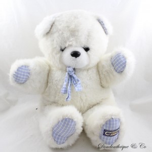 Oso de peluche AJENA blanco azul vintage rayas 41 cm