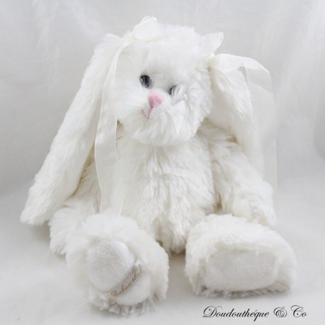 Ausgestopfter Hase BUKOWSKI Weiße Schleifen Stoffohren 27 cm Ausgestopfter Hase BUKOWSKI Weiße Schleifen Stoffohren 27 cm